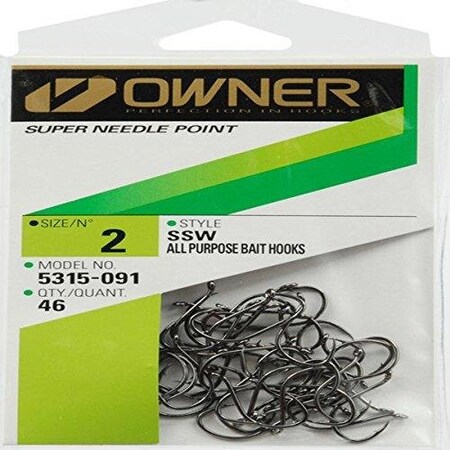 Owner Ssw All Purpose Hook With Super Needle Point, Size 2 Forged Shank, Reversed Bend, Up Eye, Black Chro 5315-091